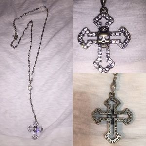 Betsey Johnson Silver Crystal skull Cross